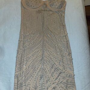 Strapless Nude Embellished Bodycon Dress